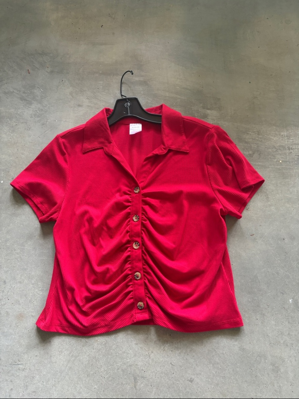 No Boundaries Red Short-Sleeve Button Front Collared Top